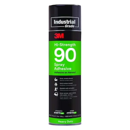 Spray Adhesive, Hi-Strength 90 Series, Clear, 17.6 fl oz., Aerosol Can MPN:90