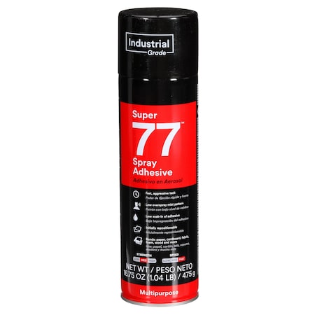 Spray Adhesive, Super 77 Series, Clear, 16.75 oz, Aerosol Can MPN:SUPER 77
