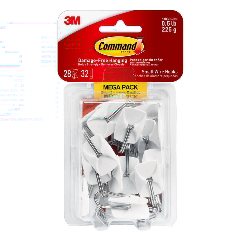 Command Small Wire Toggle Hooks, 28 Hooks, 32 White Adhesive Strips, Damage Free Hanging Picture Hangers, No Tools Wall Hanging Strips For Christmas Decorations (Min Order Qty 3) MPN:17067-MPES