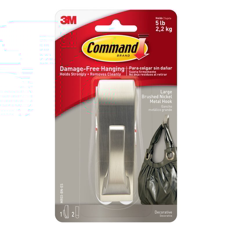 Command Damage-Free Hook, Modern Reflections, Metal, Large, Brushed Nickel (Min Order Qty 4) MPN:MR03BNES