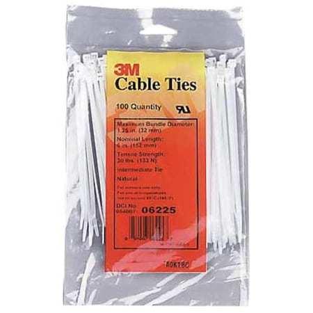 Cable Tie, 4 in L, 3/4 in Max Bundle Dia., Natural, Nylon 6/6, 18 lb Strength, 1000 PK MPN:CT4NT18-C