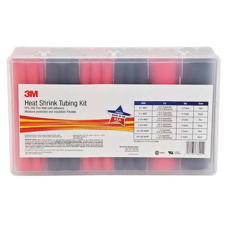 Adhesive Lined Heat Shrink Tube, Thin Wall, 3:1 I.D. Shrink Ratio, Black, Red, 6 in MPN:EPS300-1/2 TO 1-BLACK&RED-5-42 PC KITS