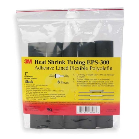 Adhesive Lined Heat Shrink Tube, Thin Wall, 3:1 I.D. Shrink Ratio, 0.19 in I.D. Before Shrinking, 10 PK MPN:EPS300-3/16-6