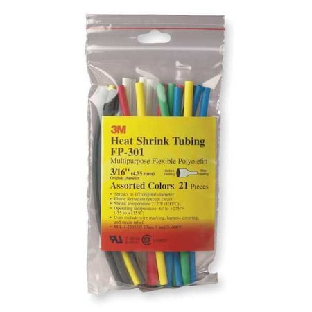 Heat Shrink Tube Kit, Thin Wall, 2:1 I.D. Shrink Ratio, 3/8 in I.D. Before Shrinking, 6 in, 14 PK MPN:FP301-3/8-6