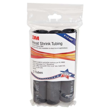 Adhesive Lined Heat Shrink Tube, Heavy Wall, 3:1 I.D. Shrink Ratio, 0.8 in I.D. Before Shrinking, 3 PK MPN:ITCSN-0800-6