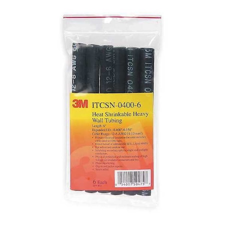 Adhesive Lined Heat Shrink Tube, Heavy Wall, 3:1 I.D. Shrink Ratio, 2 in I.D. Before Shrinking, 3 PK MPN:ITCSN-2000-12
