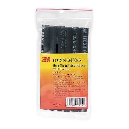 Adhesive Lined Heat Shrink Tube, Heavy Wall, 3:1 I.D. Shrink Ratio, 2 in I.D. Before Shrinking MPN:ITCSN-2000-48