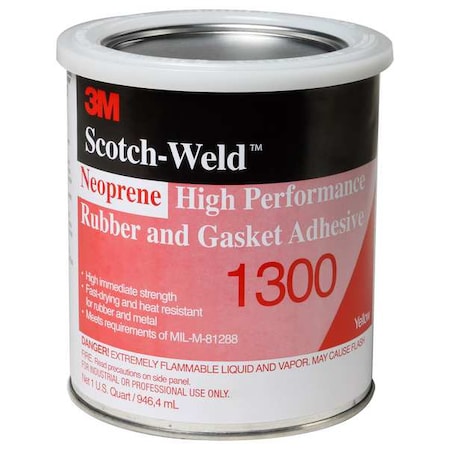 Liquid Gasket Adhesive, 1 qt, Yellow, Temp Range -30 to 300 Degrees F MPN:1300
