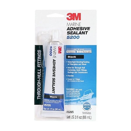 Polyurethane Adhesive Sealant, 3 oz, Tube, Black, Polyurethane Base, 5200 MPN:5200
