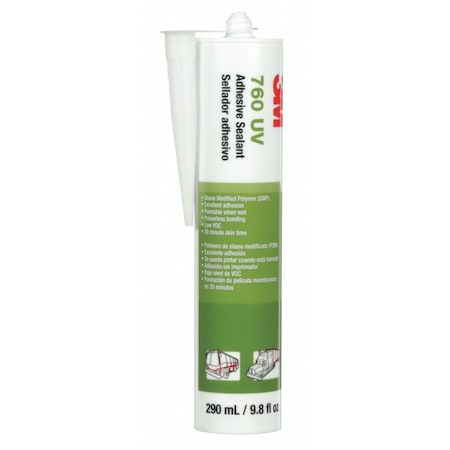 Polymer Adhesive Sealant, 10 oz, Cartridge, Black, Polymer Base, 760 UV MPN:760 UV