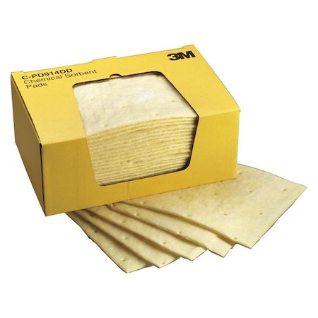 Sorbent Pad, 23 gal, 9 1/4 in x 14 1/2 in, Harsh Chemicals, Yellow, Polyester, Polypropylene MPN:C-PD914DD