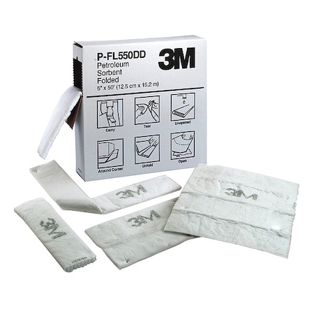Sorbent Roll, 10 gal, 5 in x 50 ft, Oil, White, Polyester, Polypropylene, Synthetic Fibers MPN:PFL550DD