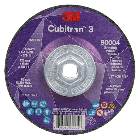 Depressed Center Grinding Wheel, Type 27, 5 in Dia, 0.25 in Thick, 5/8