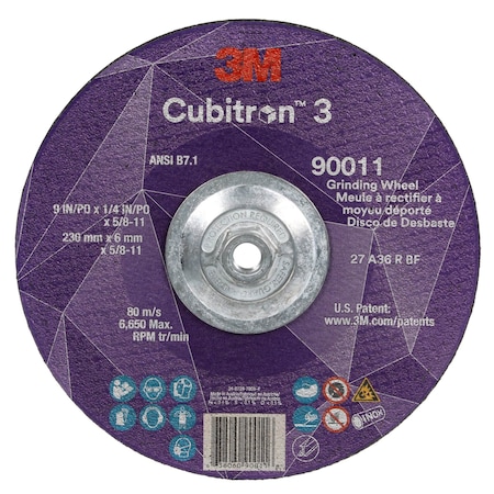 Depressed Center Grinding Wheel, Type 27, 9 in Dia, 0.25 in Thick, 5/8