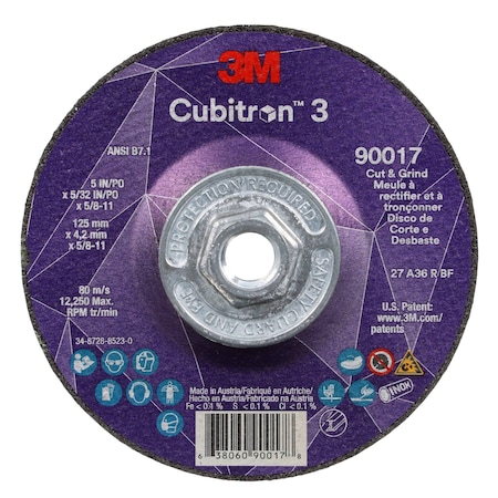 Cut-Off and Grinding Wheel, Type 27, 5 in Dia, 0.156 in Thick, 5/8