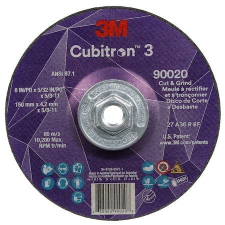 Cut-Off and Grinding Wheel, Type 27, 6 in Dia, 0.156 in Thick, 5/8