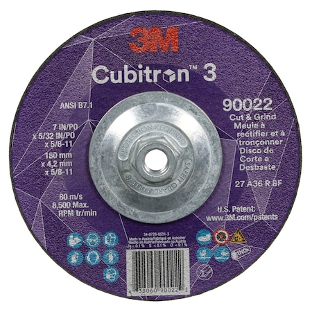 Cut-Off and Grinding Wheel, Type 27, 7 in Dia, 0.156 in Thick, 5/8