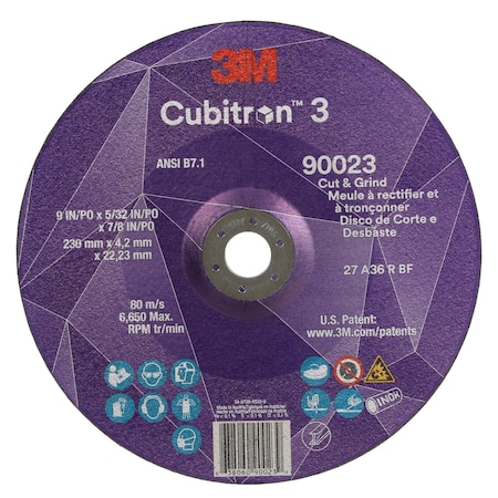 Cut-Off and Grinding Wheel, Type 27, 9 in Dia, 0.156 in Thick, 7/8 in Arbor Hole Size, Ceramic MPN:90023