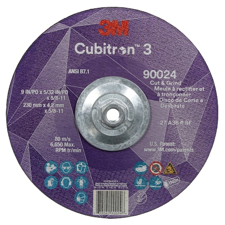 Cut-Off and Grinding Wheel, Type 27, 9 in Dia, 0.156 in Thick, 5/8