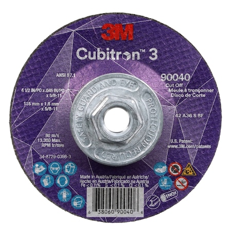 Cut-Off Wheel, Type 27, 4 1/2 in Dia, 0.045 in Thick, 5/8