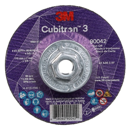 Cut-Off Wheel, Type 27, 4 1/2 in Dia, 0.09 in Thick, 5/8
