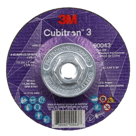 Cut-Off Wheel, Type 27, 4 1/2 in Dia, 0.125 in Thick, 5/8