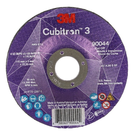 Abrasive Cut-Off Wheel, Type 27, 4 1/2 in Dia, 0.125 in Thick, 7/8 in Arbor Hole Size, Ceramic MPN:90044