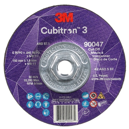 Cut-Off Wheel, Type 27, 6 in Dia, 0.045 in Thick, 5/8