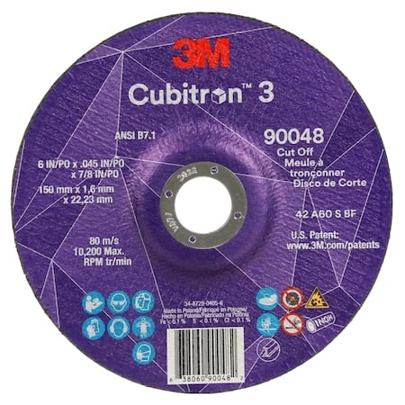 Cut-Off Wheel, Type 27, 6 in Dia, 0.045 in Thick, 7/8 in Arbor Hole Size, Ceramic, 60 Grit MPN:90048