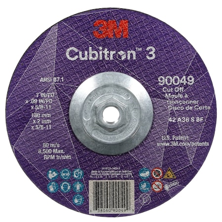 Cut-Off Wheel, Type 27, 7 in Dia, 0.09 in Thick, 5/8
