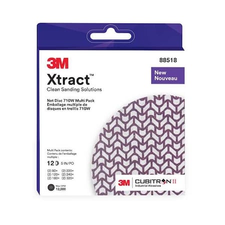 Hook-and-Loop Sanding Disc, 5 in Dia, Multi Pack of Varying Grits, Ceramic, Coated, Xtract710W, PK12 MPN:7100288313