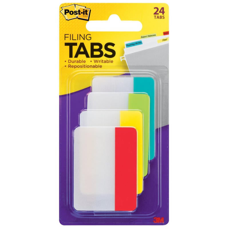 Post-it Tabs  1.5 in. x 2 in.  1 Pack  24 Tabs/Pack  Assorted Colors  School Supplies for Students  Tabs for Textbooks and Notebooks MPN:686-ALYR