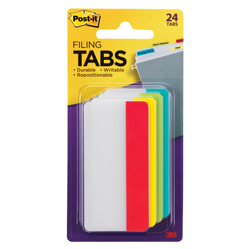 Post-it Notes Durable Filing Tabs, 3in x 1-1/2in, Assorted Colors, 6 Flags Per Pad, Pack Of 4 Pads MPN:686-ALYR3IN