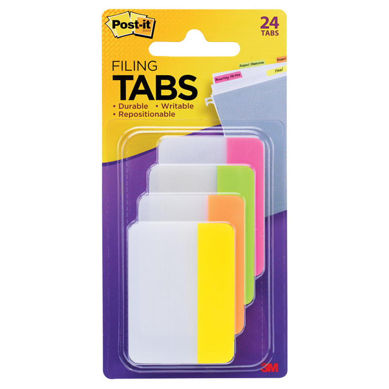 Post-it Notes Durable Filing Tabs, 2in x 1-1/2in, Assorted Colors, 6 Flags Per Pad, Pack Of 4 Pads MPN:686-PLOY