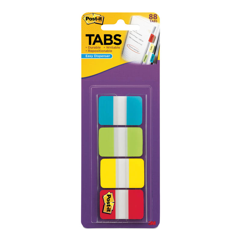 Post-it Tabs, 1 in. x 1.5 in., 1 Pack, 88 Tabs/Pack, Assorted Colors, School Supplies for Students, Tabs for Textbooks and Notebooks MPN:686ALYR1IN