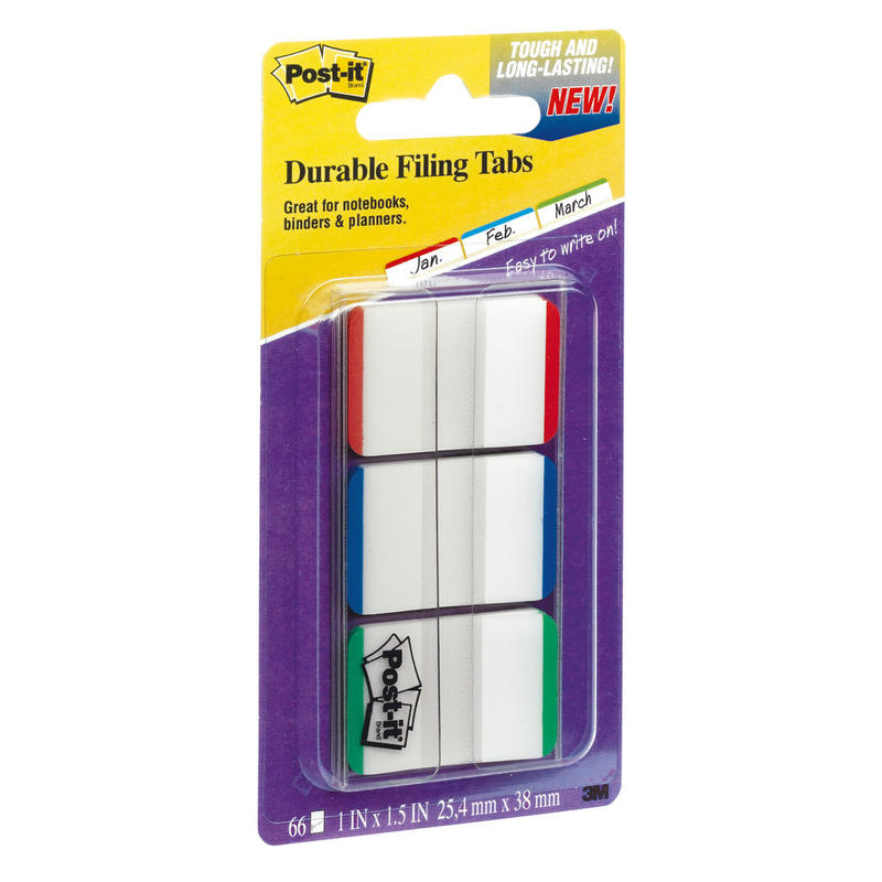 Post-it Durable Tabs, 1in x 1 1/2in, Blue/Green/Red Color Bars, 22 Flags Per Pad, Pack Of 3 Pads MPN:686L-GBR