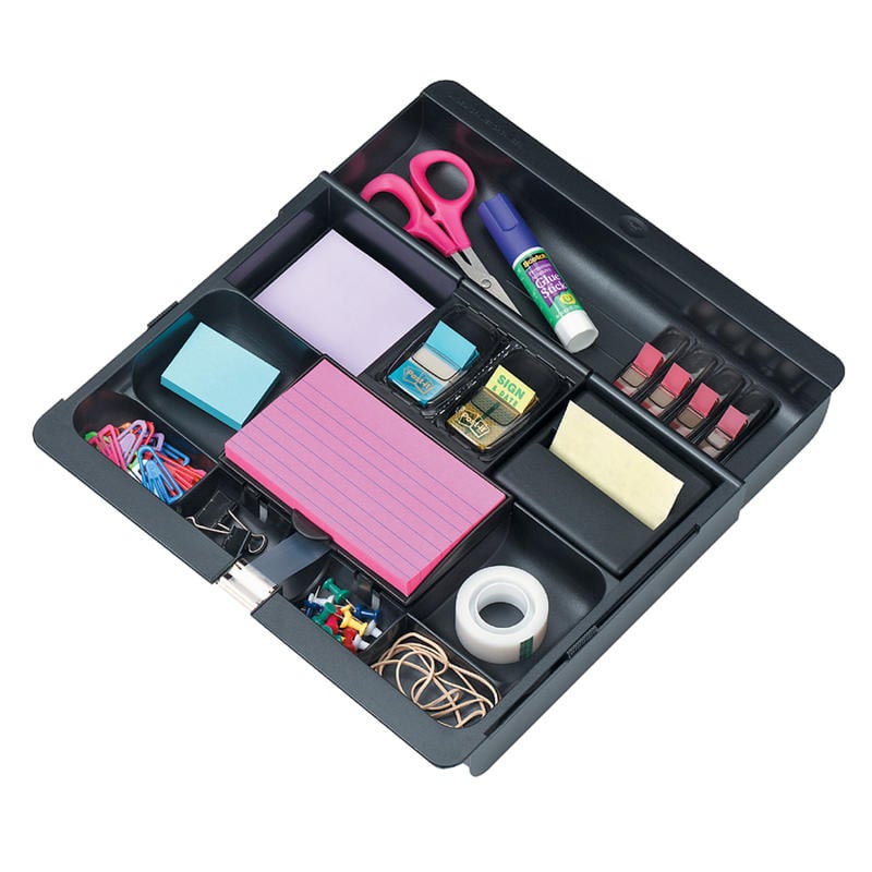 3M Plastic 11-Compartment Storage Desk Drawer Organizer, 1in x 11 3/4in x 11 14/16in, Black MPN:C-71