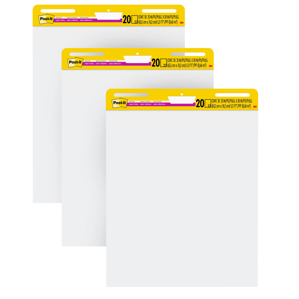 Post-it Super Sticky Easel Pads, 25in x 30in, 3 Pads, 20 Sheets/Pad, School Supplies for Classrooms, White MPN:559 VAD20 3PK