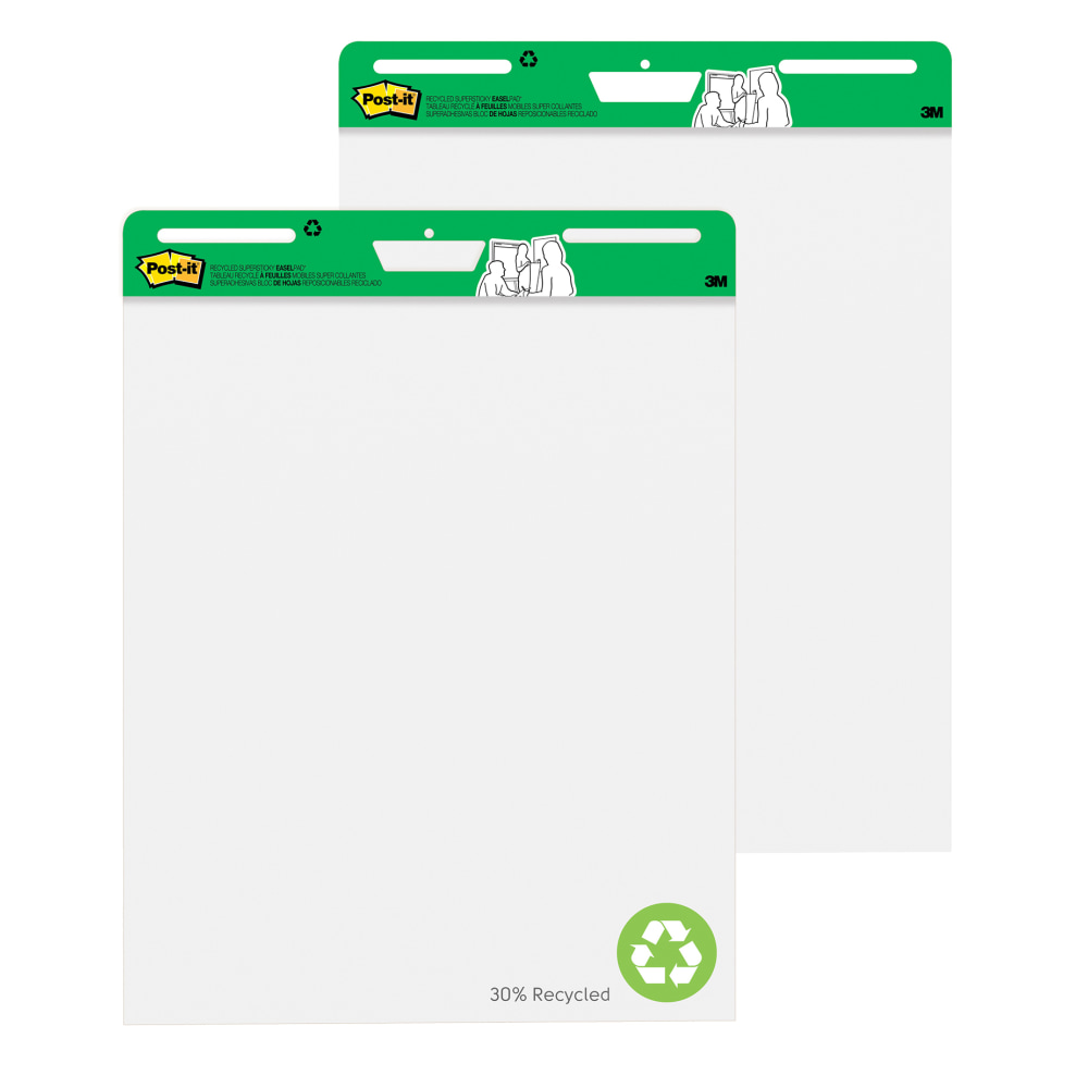 Post-it Super Sticky Easel Pads, 25in x 30in, 30% Recycled, White, 30 Sheets, Pack Of 2 Pads MPN:559RP