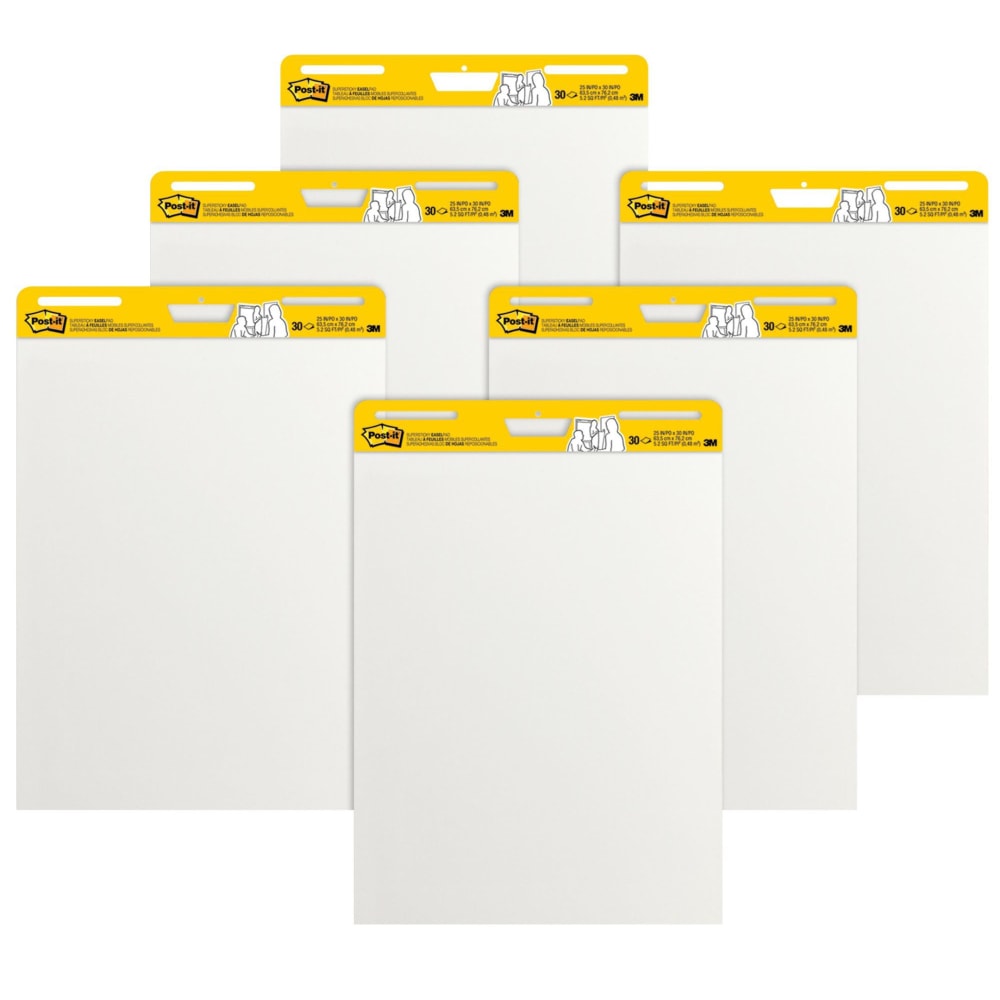 Post-it Super Sticky Easel Pads, 25in x 30in, 6 Pads, 30 Sheets/Pad, School Supplies for Classrooms, White MPN:559VAD6PK