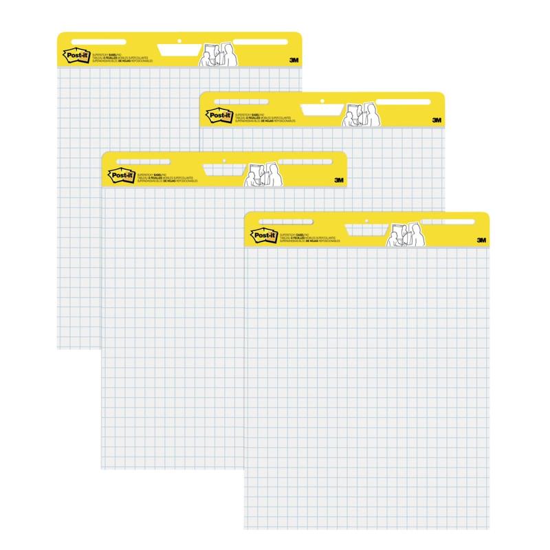 Post-it Super Sticky Easel Pads, 1in Grid Lines, 25in x 30in, White, Pack Of 4 Pads MPN:560VAD4PK