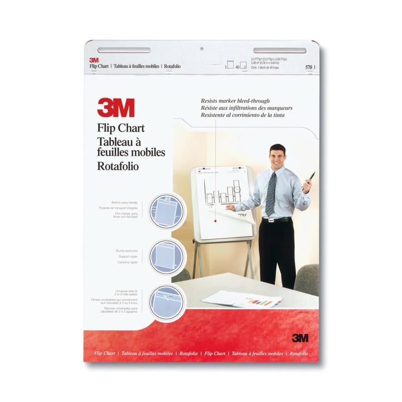 3M Bleed-Resistant Flip Charts, 25in x 30in, White, 40 Sheets Per Pad, Pack Of 2 Pads MPN:570