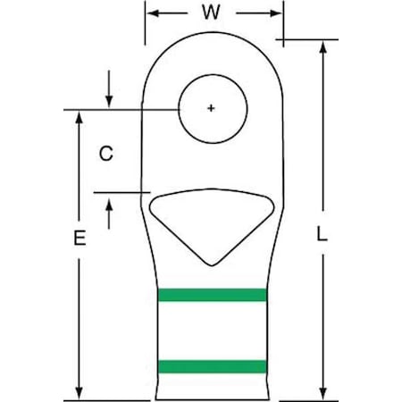 Compression Lug Ring Tongue, 1 AWG Max, 5/16 in Stud, Short Barrel, Copper, Green, 100 PK MPN:MC1-516RX