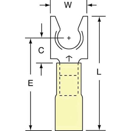 Fork Terminal, 1/4 in Stud Size, 10 AWG, 600 V, Heat Shrink Insulated, Yellow, 250 PK MPN:MH10-14FLK