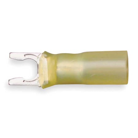 Fork Terminal, 1/4 in Stud Size, 10 AWG, 600 V, Heat Shrink Insulated, Yellow, 25 PK MPN:MH10-14FLX