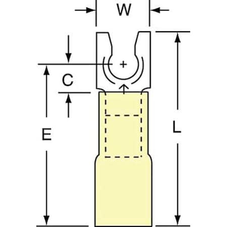 Fork Terminal, #8 Stud Size, 10 AWG, 600 V, Heat Shrink Insulated, Yellow, Crimp Termination Only MPN:MH10-8FLK