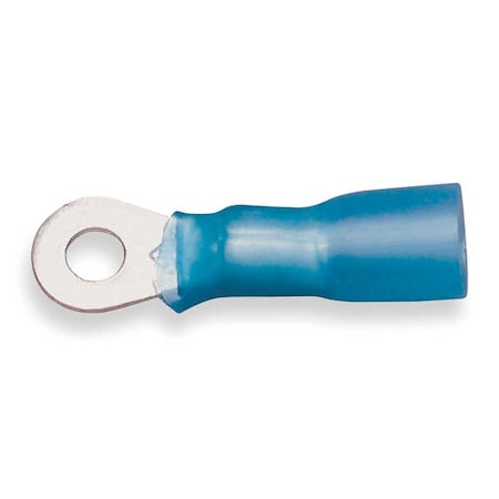Ring Terminal, 1/4 in Stud Size, 14 AWG, 600 V, Heat Shrink Insulated, Blue, Crimp Termination Only MPN:MH14-14R/SX