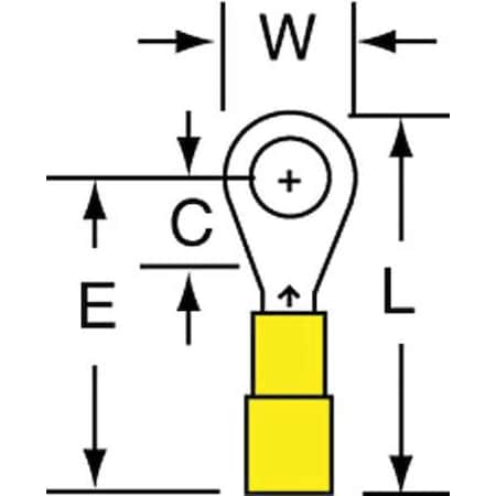 Ring Terminal, #4 Stud Size, 24 AWG, 1, 000 V, Nylon Insulated, Yellow, Crimp Termination Only MPN:MN24-4RK