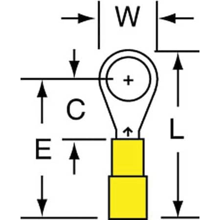 Ring Terminal, #6 Stud Size, 24 AWG, 1, 000 V, Nylon Insulated, Yellow, Crimp Termination Only MPN:MN24-6RK