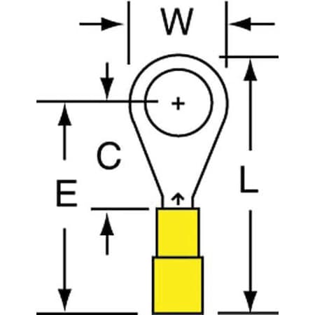 Ring Terminal, #8 Stud Size, 24 AWG, 1, 000 V, Nylon Insulated, Yellow, Crimp Termination Only MPN:MN24-8RK